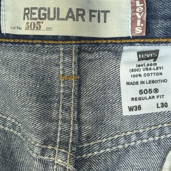 Levi’s 505 Men’s Jeans 36x30 Blue Regular Fit Straight Leg Denim Made in Lesotho - Picture 5 of 12
